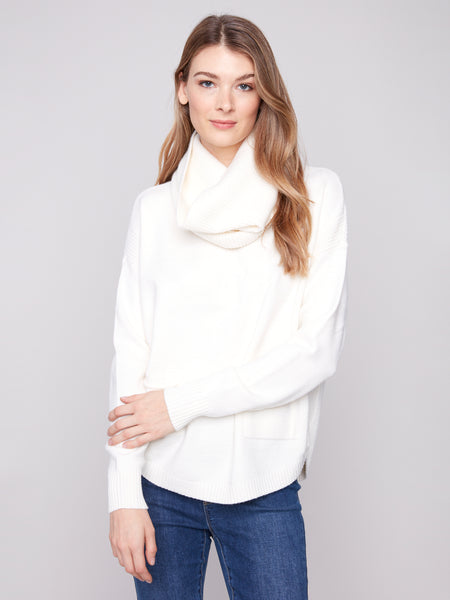 CHARLIE B C2420Y SWEATER WITH REMOVEABLE SCARF 2 COLOURS