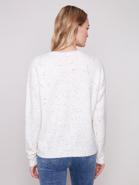 CHARLIE B C2526X CREW NECK BRAIDED LOVE SWEATER