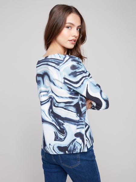 CHARLIE B C2581RR PLUSHY PRINTED V-NECK SWEATER