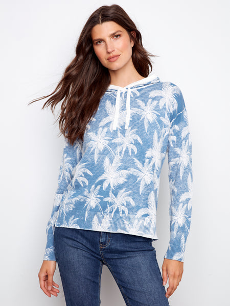 CHARLIE B C2616RR REVERSE PRINT LONG SLEEVE HOODIE SWEATER- 3 COLOURS