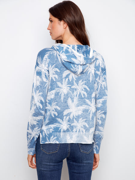 CHARLIE B C2616RR REVERSE PRINT LONG SLEEVE HOODIE SWEATER- 3 COLOURS