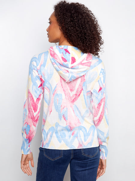 CHARLIE B C2616RR REVERSE PRINT LONG SLEEVE HOODIE SWEATER- 3 COLOURS