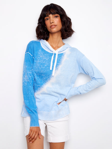CHARLIE B C2616RR REVERSE PRINT LONG SLEEVE HOODIE SWEATER- 3 COLOURS