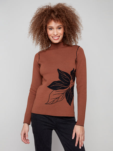 CHARLIE B C2681PR REVERSIBLE MOCK NECK SWEATER