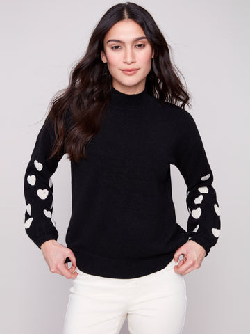 CHARLIE B C2689R MOCK NECK SWEATER WITH EMBROIDERY