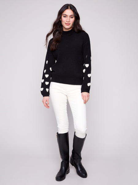 CHARLIE B C2689R MOCK NECK SWEATER WITH EMBROIDERY