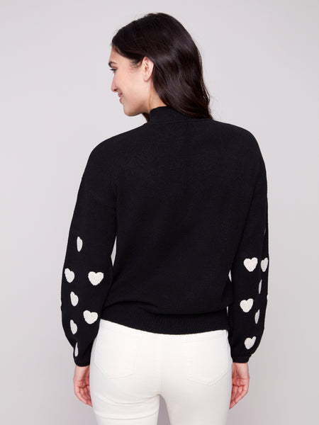 CHARLIE B C2689R MOCK NECK SWEATER WITH EMBROIDERY