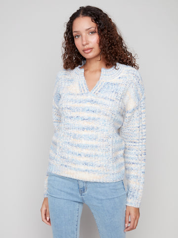 CHARLIE B C2729R NOTCHED NECK SWEATER