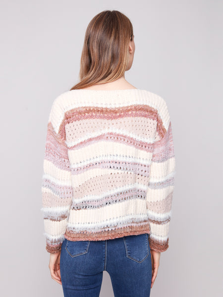 CHARLIE B C2731R PATCHWORK KNIT DROP SHOULDER SWEATER 2 COLOURS