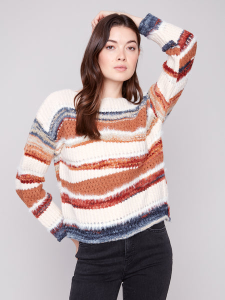 CHARLIE B C2731R PATCHWORK KNIT DROP SHOULDER SWEATER 2 COLOURS