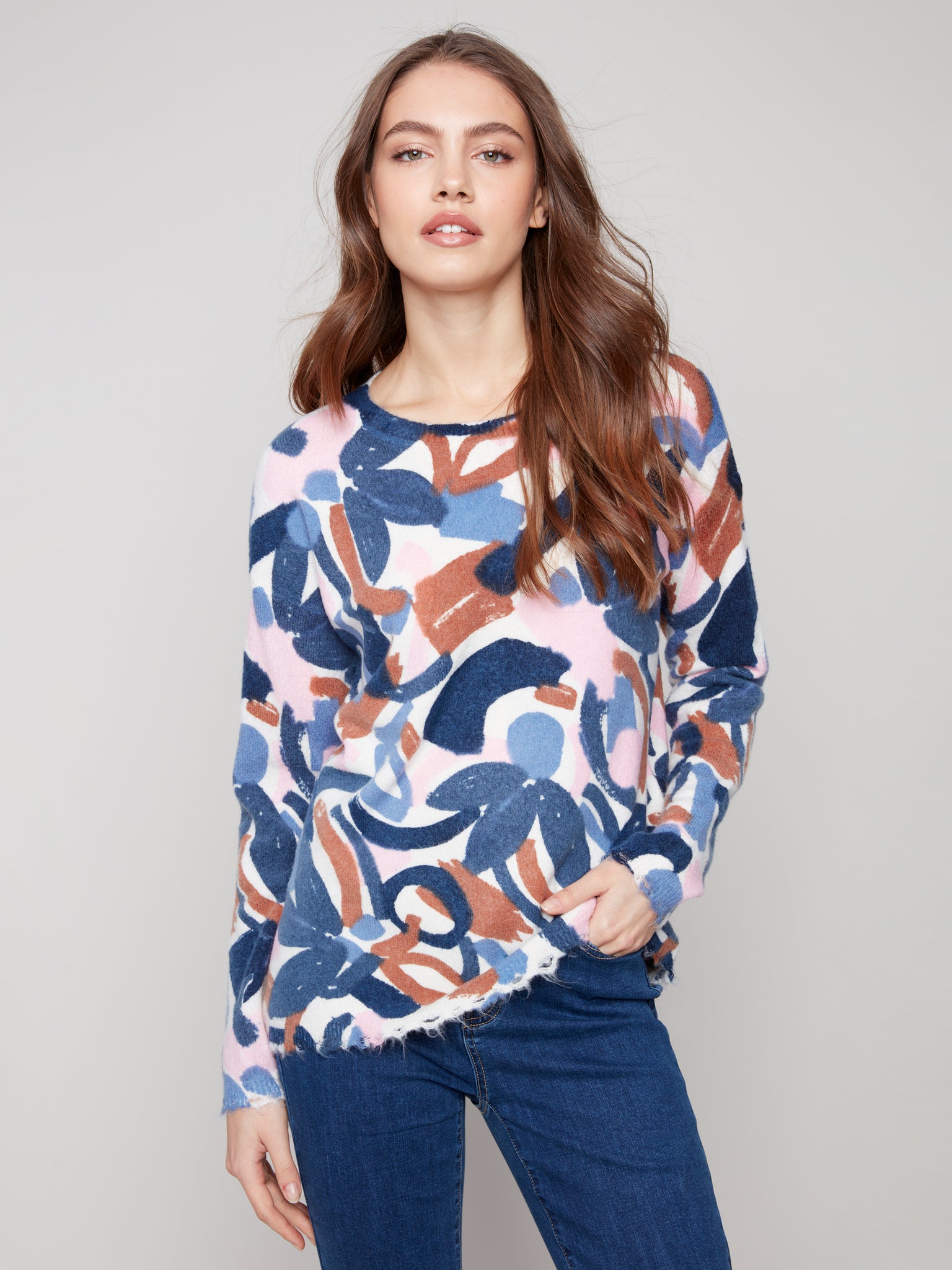 CHARLIE B C2735R PRINTED REVERSIBLE SWEATER 2 COLOURS