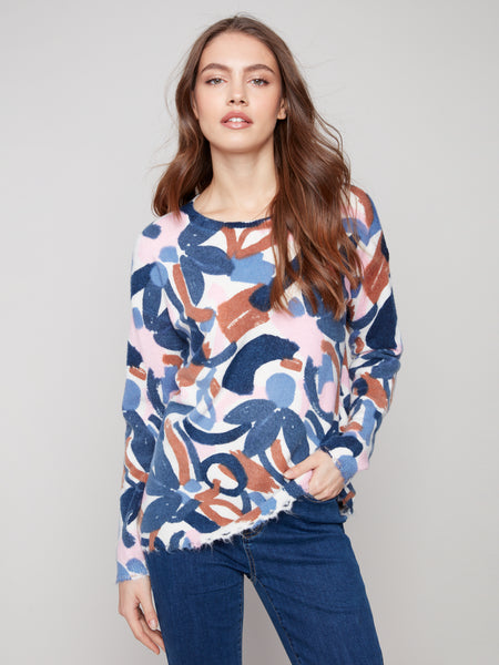 CHARLIE B C2735R PRINTED REVERSIBLE SWEATER 2 COLOURS