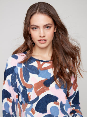 CHARLIE B C2735R PRINTED REVERSIBLE SWEATER 2 COLOURS