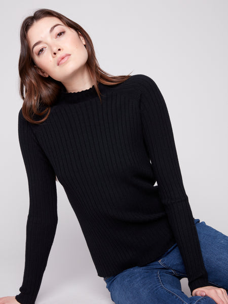 CHARLIE B C2754R RIBBED KNIT MOCK NECK SWEATER- 5 COLOURS