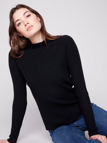 CHARLIE B C2754R RIBBED KNIT MOCK NECK SWEATER- 5 COLOURS