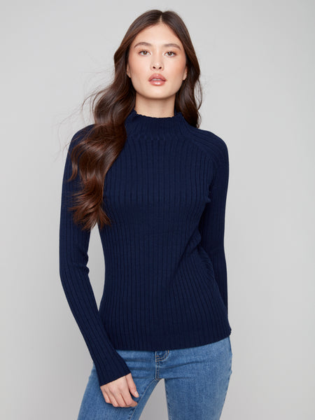 CHARLIE B C2754R RIBBED KNIT MOCK NECK SWEATER- 5 COLOURS