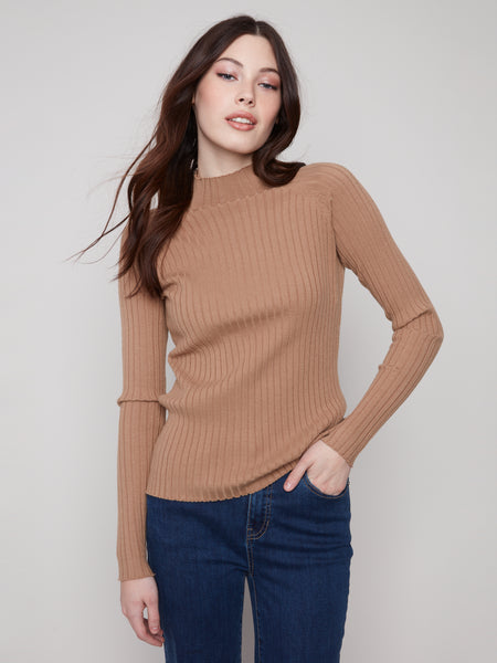 CHARLIE B C2754R RIBBED KNIT MOCK NECK SWEATER- 5 COLOURS