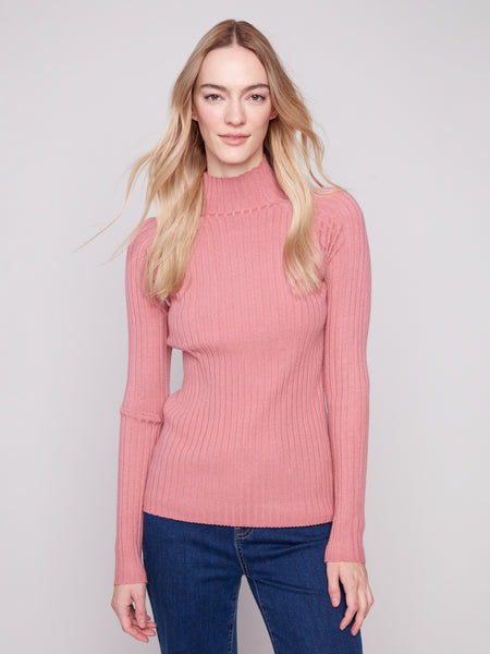 CHARLIE B C2754R RIBBED KNIT MOCK NECK SWEATER- 5 COLOURS
