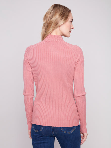 CHARLIE B C2754R RIBBED KNIT MOCK NECK SWEATER- 5 COLOURS