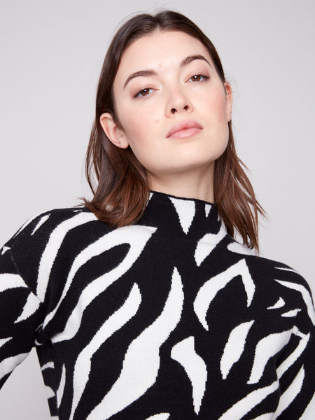 CHARLIE B C2762R MOCK NECK ALL OVER JACQUARD SWEATER