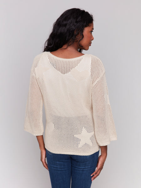 CHARLIE B C2793 JACQUARD KNIT CROCHET SWEATER- 2 COLOURS