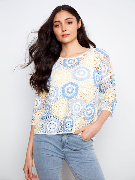 CHARLIE B C2808RR CROCHET SWEATER