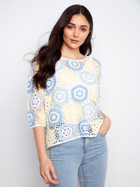 CHARLIE B C2808RR CROCHET SWEATER