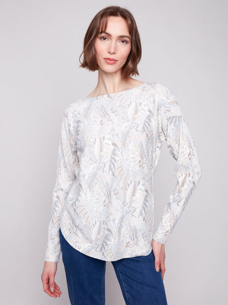CHARLIE B C2818P PRINTED ROUND HEM SWEATER- 2 COLOURS