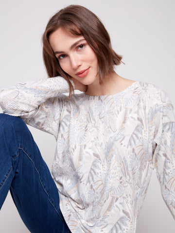 CHARLIE B C2818P PRINTED ROUND HEM SWEATER- 2 COLOURS