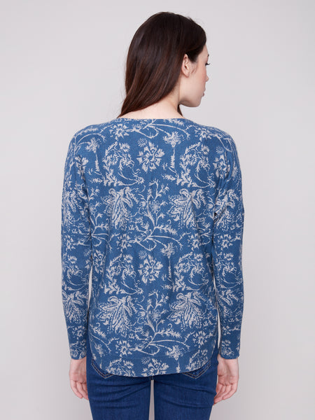 CHARLIE B C2818P PRINTED ROUND HEM SWEATER- 2 COLOURS