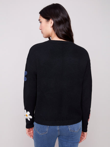 CHARLIE B C2829 SUPER PLUSH SWEATER WITH BOUCLE FOWERS