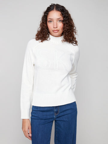 CHARLIE B C2838 PLACED JACQUARD MOCK NECK SWEATER