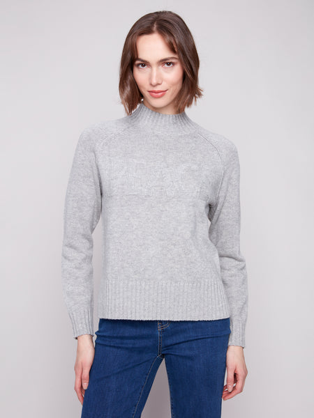 CHARLIE B C2838 PLACED JACQUARD MOCK NECK SWEATER