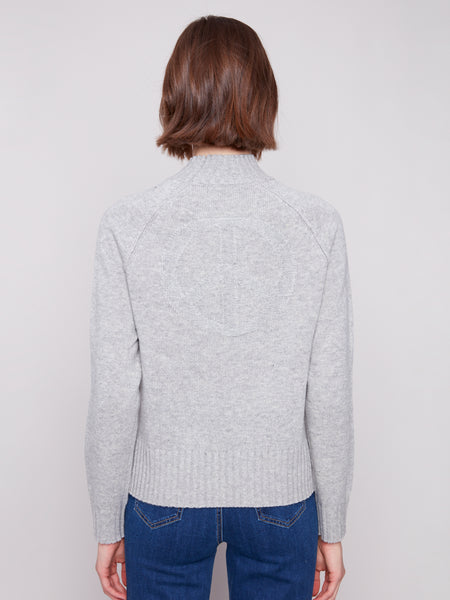CHARLIE B C2838 PLACED JACQUARD MOCK NECK SWEATER