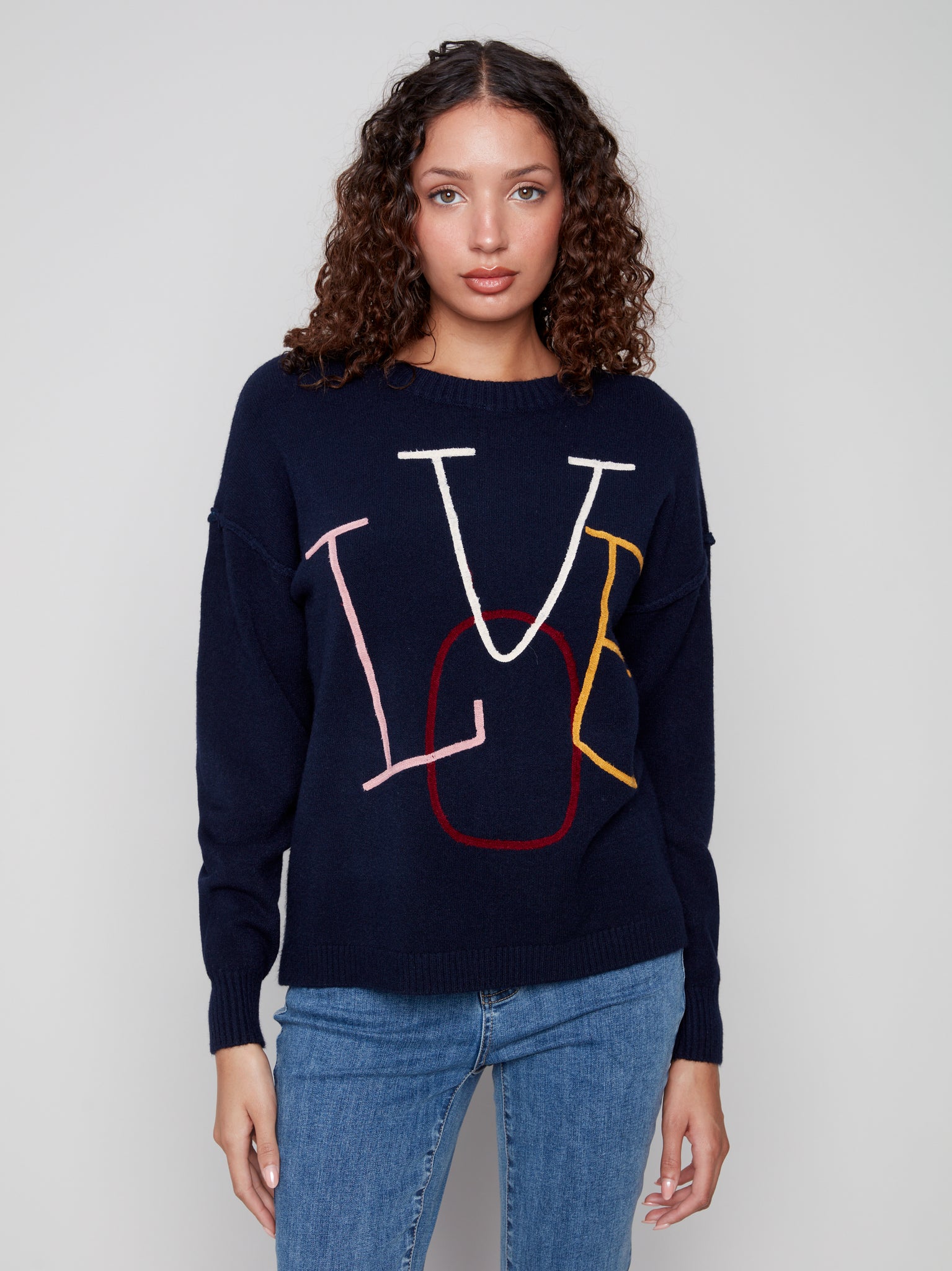 CHARLIE B C2840E LOVE SOUTACHE EMBROIDERED SWEATER