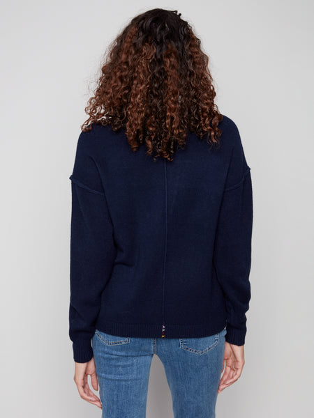 CHARLIE B C2840E LOVE SOUTACHE EMBROIDERED SWEATER