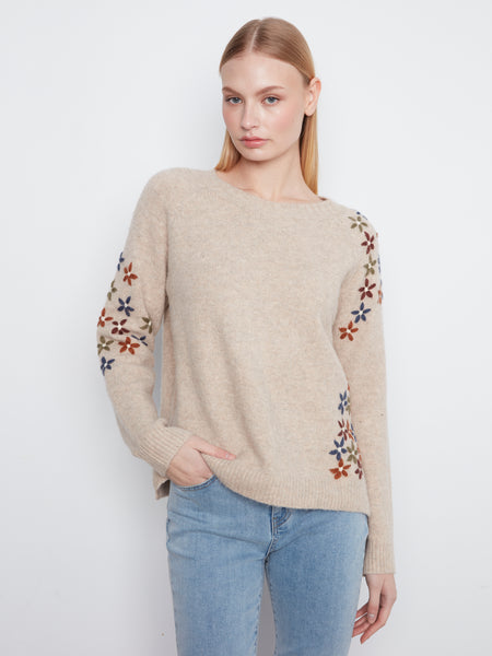 CHARLIE B C2842ER EMBROIDERED SWEATER