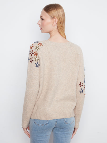 CHARLIE B C2842ER EMBROIDERED SWEATER