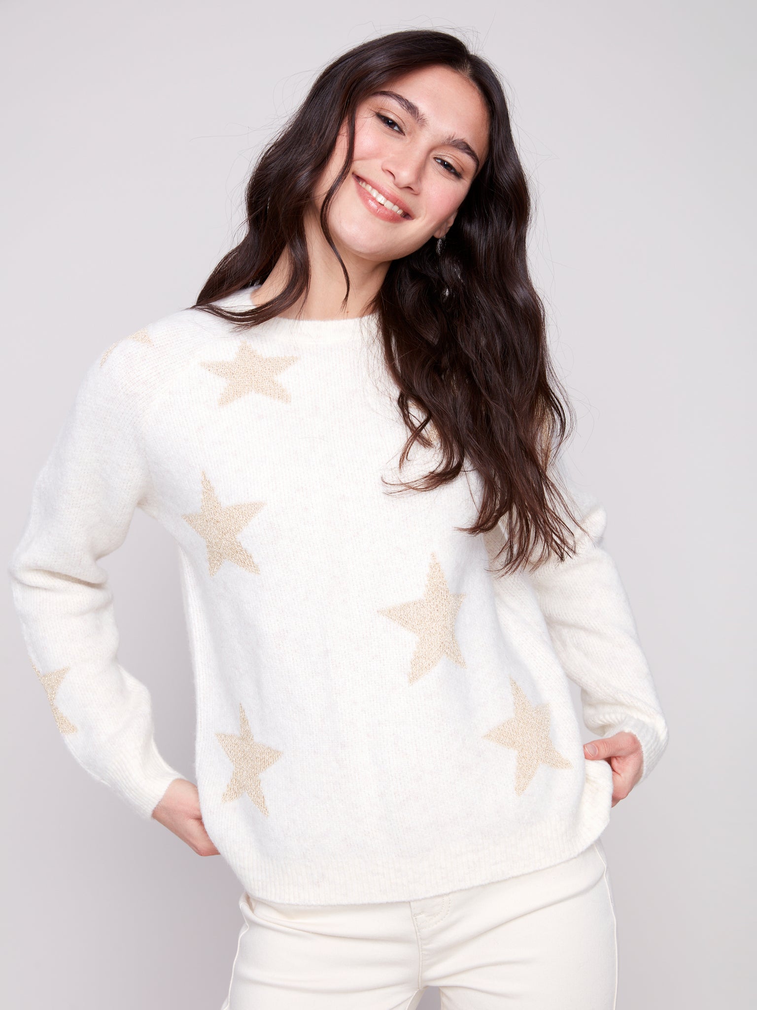 CHARLIE B C2842 STAR JACQUARD SWEATER