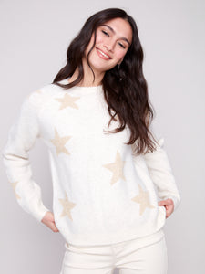 CHARLIE B C2842 STAR JACQUARD SWEATER