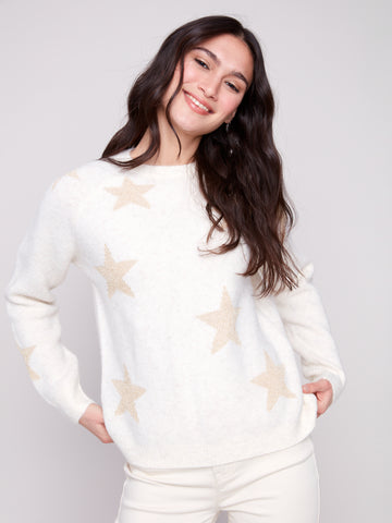 CHARLIE B C2842 STAR JACQUARD SWEATER