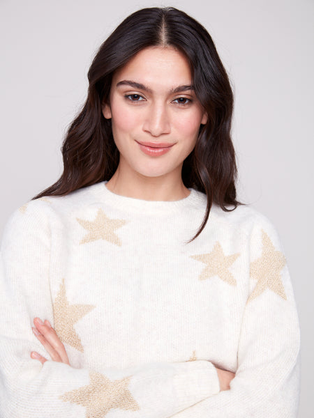 CHARLIE B C2842 STAR JACQUARD SWEATER