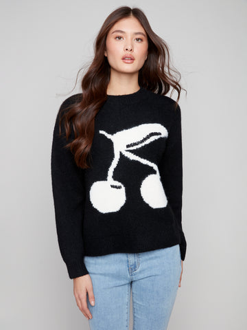 CHARLIE B C2847 INTARSIA FLUFFY SWEATER