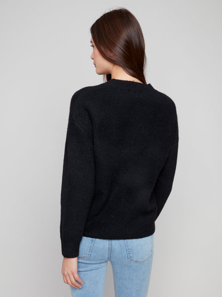 CHARLIE B C2847 INTARSIA FLUFFY SWEATER