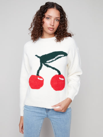 CHARLIE B C2847 INTARSIA FLUFFY SWEATER