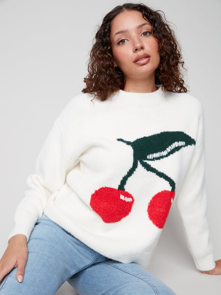 CHARLIE B C2847 INTARSIA FLUFFY SWEATER
