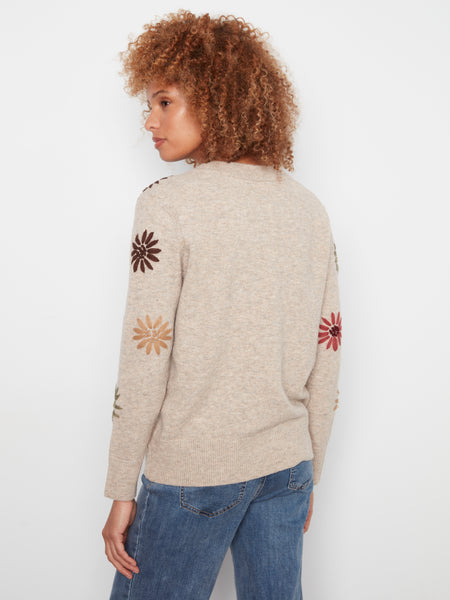 CHARLIE B C2853R V-NECK EMBROIDERED SWEATER