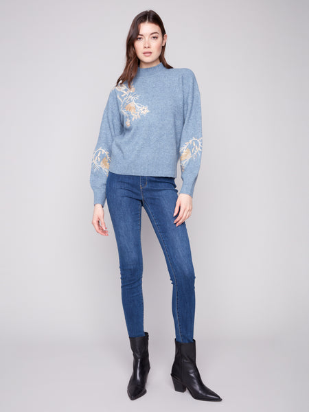 CHARLIE B C2856 MOCK-NECK SWEATER WITH SEQUINS DETAIL 2 COLOURS
