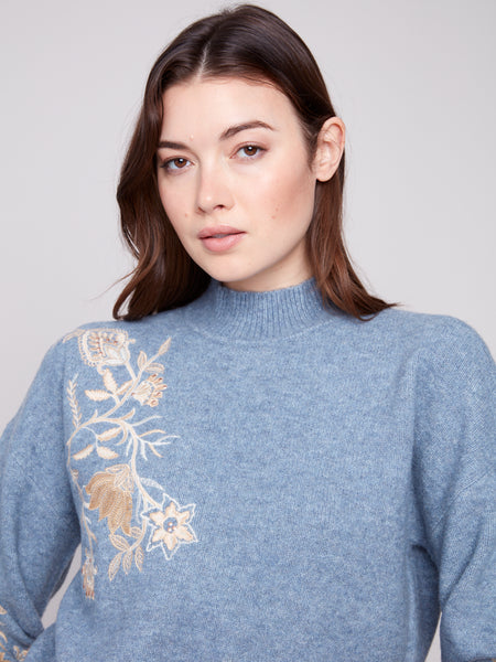 CHARLIE B C2856 MOCK-NECK SWEATER WITH SEQUINS DETAIL 2 COLOURS