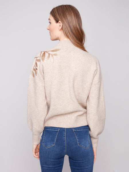 CHARLIE B C2856 MOCK-NECK SWEATER WITH SEQUINS DETAIL 2 COLOURS